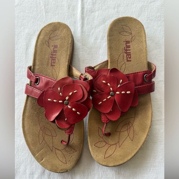 Raffini flip flops. red. size 38 ( European) red flower. Walking store company - Picture 1 of 4